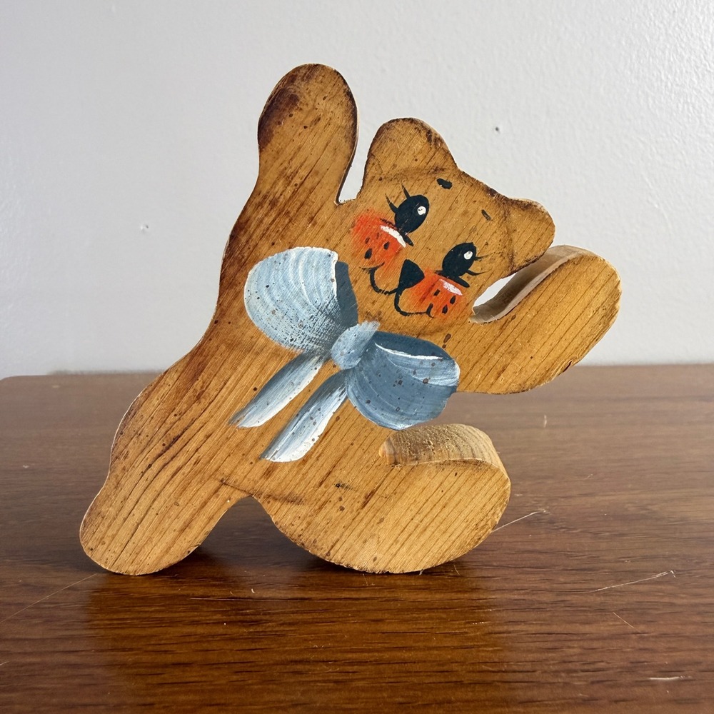 Hand Painted Wood Bear Figurine Primitive Folk Art Rustic Country cottagecore